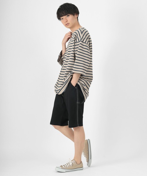 make a ray!（メイク ア レイ！）の「ビッグシルエット バスクボーダー クルーネック カットソー（Tシャツ/カットソー・メンズ・ベージュ/ブルー/オフホワイト・M/L）」の18枚目の写真