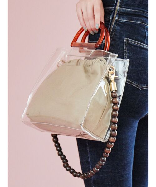 RESEXXY(リゼクシー)の「ウッド調チェーンクリアバッグ(ショルダーバッグ・レディース・ブラウン/ベージュ・FREE)」の1枚目の写真