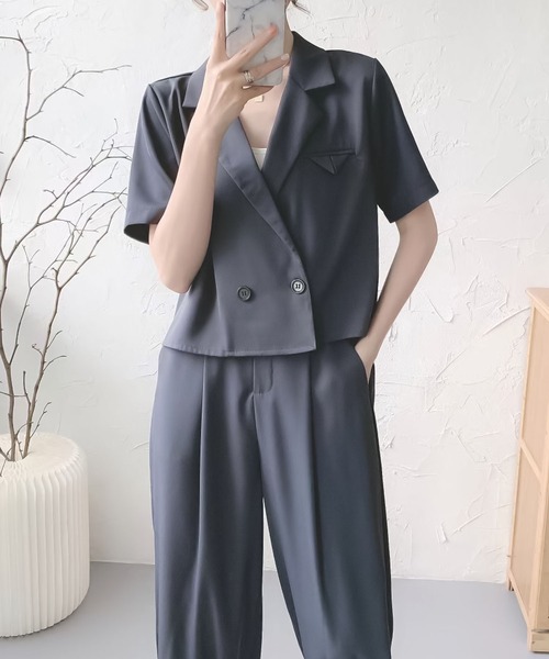 Doula Doula（ドゥーラドゥーラ）の「半袖ジャケット＋裾リブパンツセットアップ（セットアップ・レディース・ブラック/ダークグレー/モカ・FREE）」の3枚目の写真