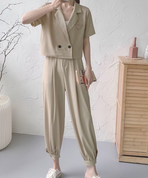 Doula Doula（ドゥーラドゥーラ）の「半袖ジャケット＋裾リブパンツセットアップ（セットアップ・レディース・ブラック/ダークグレー/モカ・FREE）」の13枚目の写真