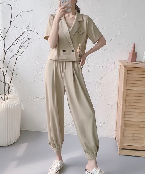 Doula Doula（ドゥーラドゥーラ）の「半袖ジャケット＋裾リブパンツセットアップ（セットアップ・レディース・ブラック/ダークグレー/モカ・FREE）」の12枚目の写真