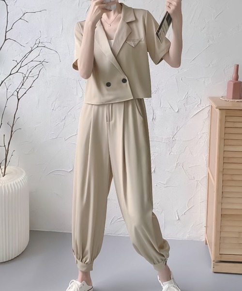 Doula Doula（ドゥーラドゥーラ）の「半袖ジャケット＋裾リブパンツセットアップ（セットアップ・レディース・ブラック/ダークグレー/モカ・FREE）」の14枚目の写真