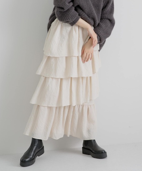 LAATO(ラート)の「FRILL GIRLY SKIRT(スカート・レディース・ブラック/オフホワイト・FREE)」の1枚目の写真