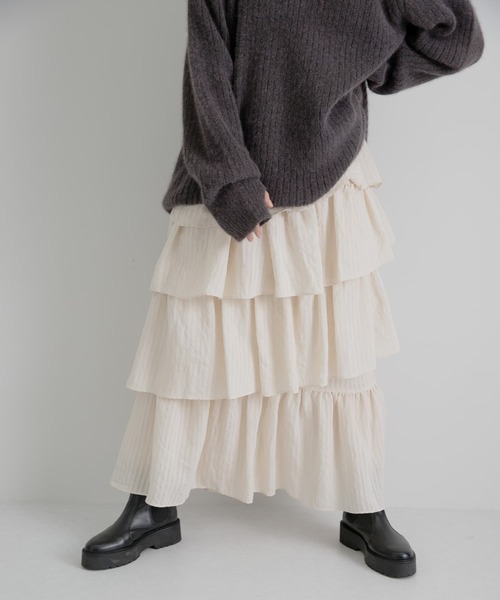 LAATO(ラート)の「FRILL GIRLY SKIRT(スカート・レディース・ブラック/オフホワイト・FREE)」の5枚目の写真