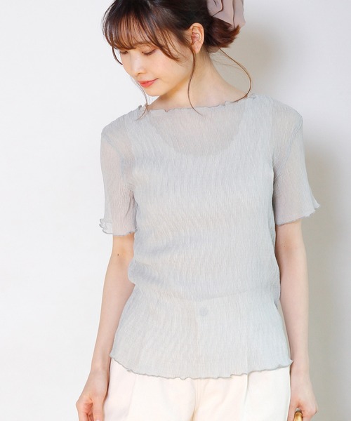 Crisp yours（クリスプユアーズ）の「【WEB限定】クレープシアーブラウス（シャツ/ブラウス・レディース・ブラック/ブルー/アイボリー/ピンクベージュ・FREE）」の3枚目の写真