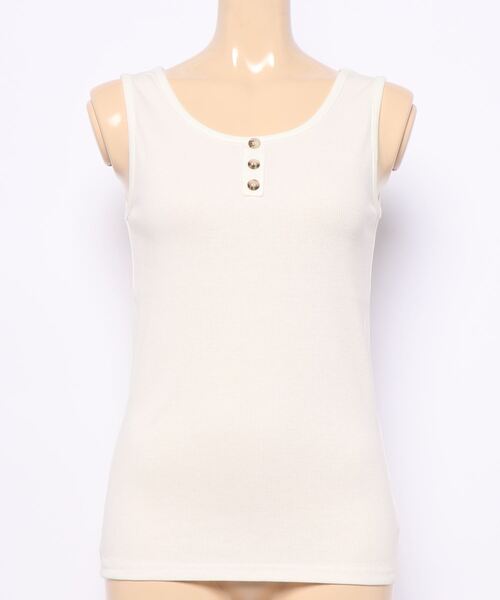 Lugnoncure（ルノンキュール）の「ヘンリーネックタンクトップ（タンクトップ・レディース・モカ/ブルー/ブラック/オフホワイト・ﾌﾘ-）」の2枚目の写真
