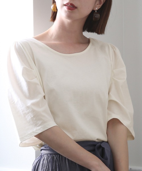ElegChic(エレグシック)の「タック パフスリーブカットソー(Tシャツ/カットソー・レディース・ブラック/グレイッシュベージュ/オフホワイト・4L/L/XL/XXL/M)」の9枚目の写真