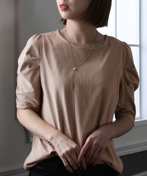 タックパフスリーブカットソー（Tシャツ/カットソー）｜ElegChic