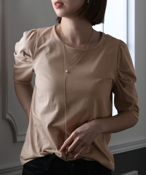 ElegChic(エレグシック)の「タック パフスリーブカットソー(Tシャツ/カットソー・レディース・ブラック/グレイッシュベージュ/オフホワイト・4L/L/XL/XXL/M)」の14枚目の写真