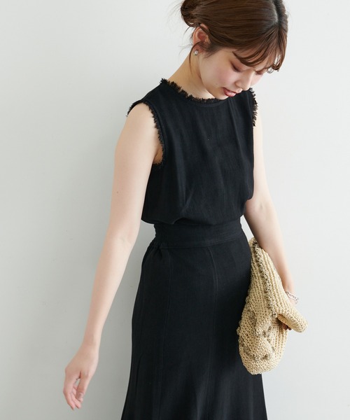 natural couture(ナチュラルクチュール)の「麻混フリンジノースリーブブラウス(シャツ/ブラウス・レディース・ブラック/レッド/アイボリー/イエロー・FREE)」の9枚目の写真