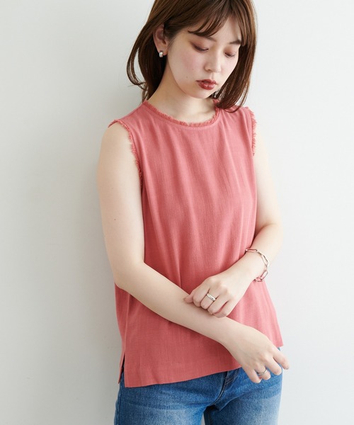 natural couture(ナチュラルクチュール)の「麻混フリンジノースリーブブラウス(シャツ/ブラウス・レディース・ブラック/レッド/アイボリー/イエロー・FREE)」の20枚目の写真
