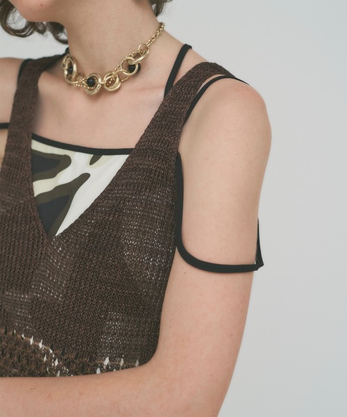 PUBLIC TOKYO（パブリックトウキョウ）の「メッシュキャミワンピース（ワンピース・レディース・ホワイト/ブラウン/グリーン・FREE）」の6枚目の写真