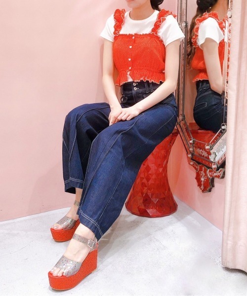 lilLilly（リルリリー）の「ハートプリントキャミトップス（キャミソール・レディース・ホワイト/ブラック/レッド・FREE）」の5枚目の写真