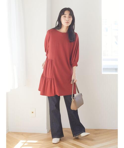 Green　Parks（グリーンパークス）の「ティアード5分袖カットチュニック＊（Tシャツ/カットソー・レディース・ダークグレー/レッド・FREE）」の11枚目の写真