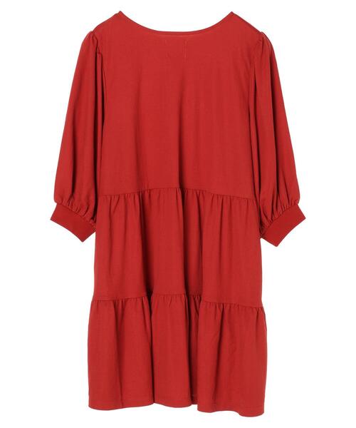 Green　Parks（グリーンパークス）の「ティアード5分袖カットチュニック＊（Tシャツ/カットソー・レディース・ダークグレー/レッド・FREE）」の8枚目の写真