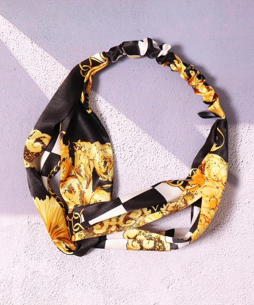 BAYBLO(ベイブロ)の「(CR)【ユニセックス】2WAY チェーン 柄 プリント ツイスト ヘアバンド(ヘアバンド・レディース・ブラック×シルバー/ブラック×ゴールド/ダークグリーン・FREE)」の10枚目の写真