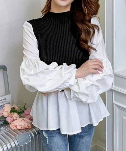 MAISON BREEZE（メゾンブリーズ）の「【MAISON BREEZE】シャツ＊ニットベスト ツーピース KNF（ニット/セーター・レディース・ブラック/ブラウン・FREE）」の2枚目の写真