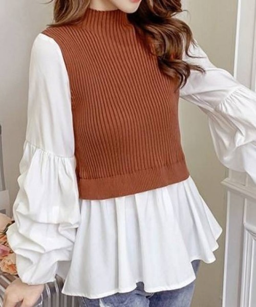MAISON BREEZE（メゾンブリーズ）の「【MAISON BREEZE】シャツ＊ニットベスト ツーピース KNF（ニット/セーター・レディース・ブラック/ブラウン・FREE）」の3枚目の写真