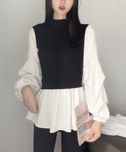 MAISON BREEZE（メゾンブリーズ）の「【MAISON BREEZE】シャツ＊ニットベスト ツーピース KNF（ニット/セーター・レディース・ブラック/ブラウン・FREE）」の4枚目の写真