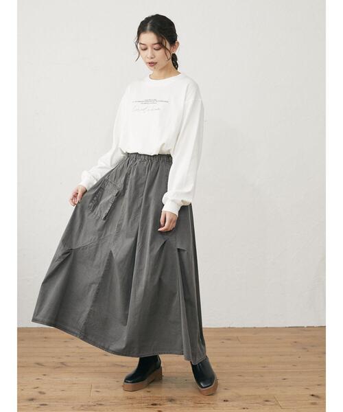 Green　Parks（グリーンパークス）の「ピグメントギャザースカート＊（スカート・レディース・チャコールグレー/ベージュ・FREE）」の4枚目の写真