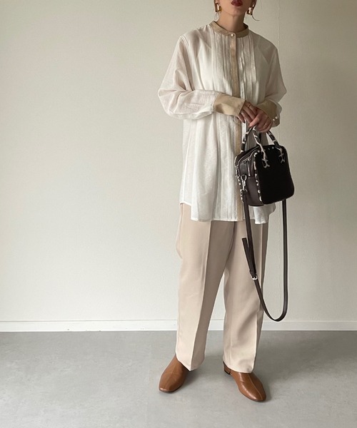 y/m by misato（イムバイミサト）の「バンドカラーバイカラーシャツ（シャツ/ブラウス・レディース・ホワイト/ベージュ・FREE）」の18枚目の写真