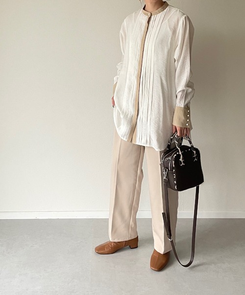 y/m by misato（イムバイミサト）の「バンドカラーバイカラーシャツ（シャツ/ブラウス・レディース・ホワイト/ベージュ・FREE）」の7枚目の写真