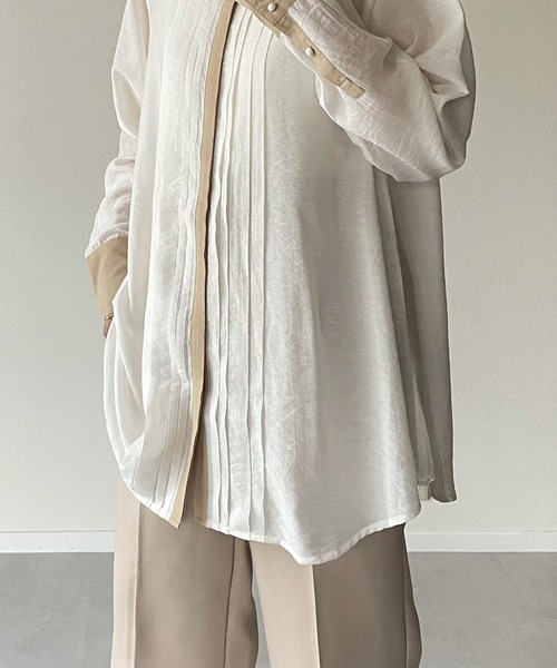 y/m by misato（イムバイミサト）の「バンドカラーバイカラーシャツ（シャツ/ブラウス・レディース・ホワイト/ベージュ・FREE）」の15枚目の写真