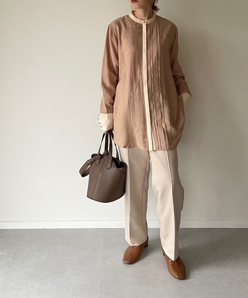 y/m by misato（イムバイミサト）の「バンドカラーバイカラーシャツ（シャツ/ブラウス・レディース・ホワイト/ベージュ・FREE）」の9枚目の写真