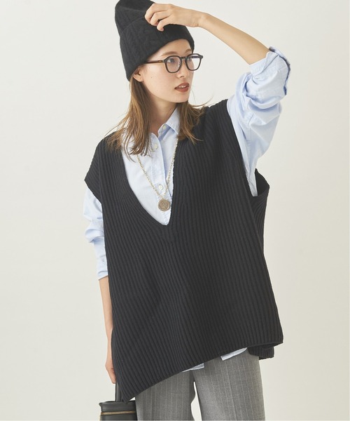 plage（プラージュ）の「【JANE SMITH/ジェーンスミス】OVER SIZE V NECK ニット◆（ニット/セーター・レディース・ホワイト/ブラック・FREE）」の2枚目の写真