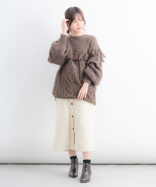 Wordtrobe(ワードトローブ)の「【wordtrobe】丸ヨーク フリンジ付き ニットプルオーバー(ニット/セーター・レディース・グレー/ブラウン/グリーン・FREE)」の17枚目の写真