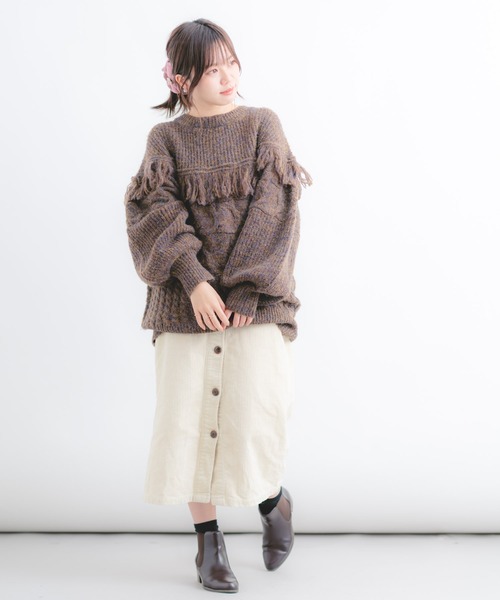 Wordtrobe(ワードトローブ)の「【wordtrobe】丸ヨーク フリンジ付き ニットプルオーバー(ニット/セーター・レディース・グレー/ブラウン/グリーン・FREE)」の19枚目の写真