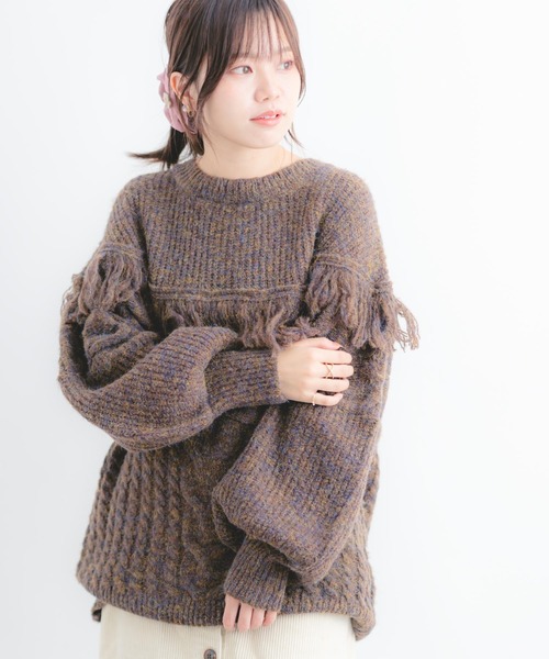 Wordtrobe(ワードトローブ)の「【wordtrobe】丸ヨーク フリンジ付き ニットプルオーバー(ニット/セーター・レディース・グレー/ブラウン/グリーン・FREE)」の14枚目の写真