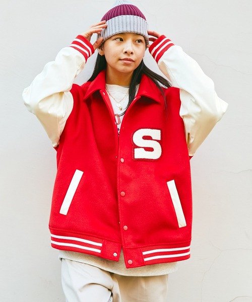 SPOC STORE（スポックストア）の「【SPOC STORE】オーバーサイズ サガラワッペン配色スタジャン（スタジャン・メンズ・レッド/グリーン・S/M/L）」の18枚目の写真