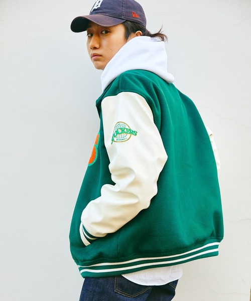 SPOC STORE（スポックストア）の「【SPOC STORE】オーバーサイズ サガラワッペン配色スタジャン（スタジャン・メンズ・レッド/グリーン・S/M/L）」の8枚目の写真