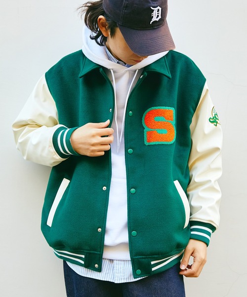 SPOC STORE（スポックストア）の「【SPOC STORE】オーバーサイズ サガラワッペン配色スタジャン（スタジャン・メンズ・レッド/グリーン・S/M/L）」の6枚目の写真