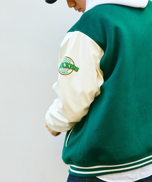 SPOC STORE（スポックストア）の「【SPOC STORE】オーバーサイズ サガラワッペン配色スタジャン（スタジャン・メンズ・レッド/グリーン・S/M/L）」の12枚目の写真