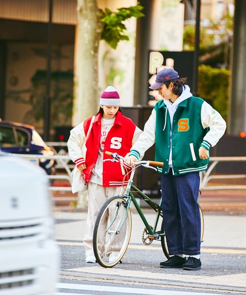 SPOC STORE（スポックストア）の「【SPOC STORE】オーバーサイズ サガラワッペン配色スタジャン（スタジャン・メンズ・レッド/グリーン・S/M/L）」の3枚目の写真