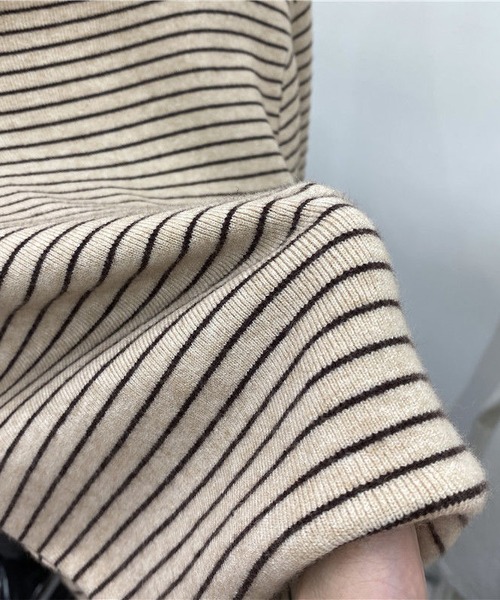 MAISON DE THERESE（メゾン ド テレーズ）の「ハイネック　ボーダー長袖ニットトップス（ニット/セーター・レディース・ブラウン/ブラック/ベージュ/ホワイト・MEDIUM）」の11枚目の写真