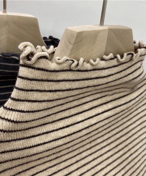 MAISON DE THERESE（メゾン ド テレーズ）の「ハイネック　ボーダー長袖ニットトップス（ニット/セーター・レディース・ブラウン/ブラック/ベージュ/ホワイト・MEDIUM）」の12枚目の写真