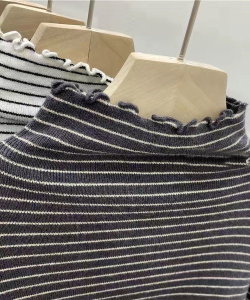 MAISON DE THERESE（メゾン ド テレーズ）の「ハイネック　ボーダー長袖ニットトップス（ニット/セーター・レディース・ブラウン/ブラック/ベージュ/ホワイト・MEDIUM）」の14枚目の写真