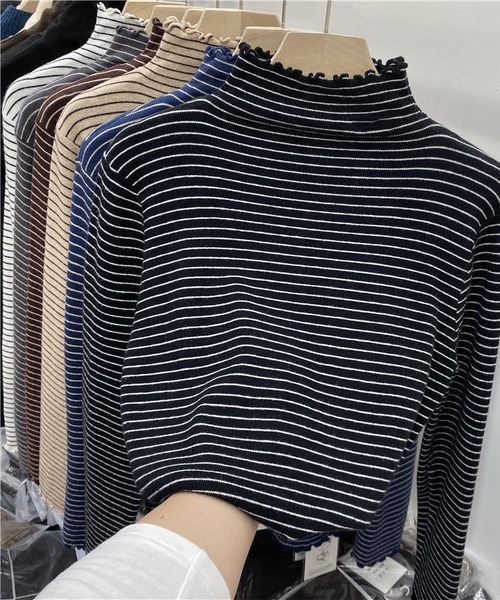 MAISON DE THERESE（メゾン ド テレーズ）の「ハイネック　ボーダー長袖ニットトップス（ニット/セーター・レディース・ブラウン/ブラック/ベージュ/ホワイト・MEDIUM）」の15枚目の写真