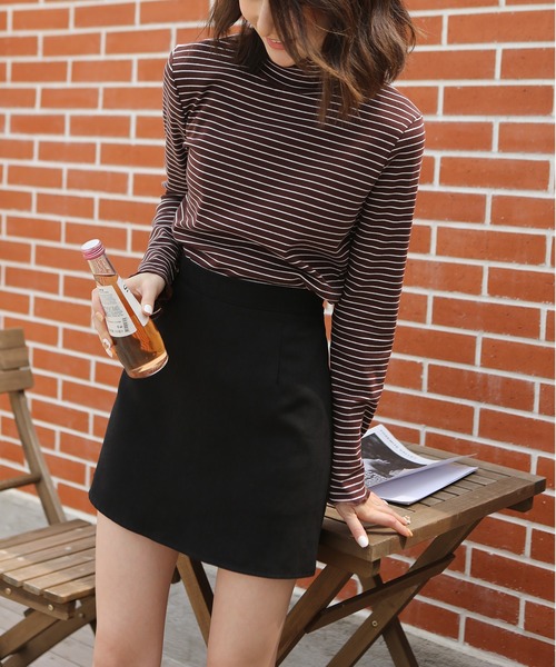 MAISON DE THERESE（メゾン ド テレーズ）の「ハイネック　ボーダー長袖ニットトップス（ニット/セーター・レディース・ブラウン/ブラック/ベージュ/ホワイト・MEDIUM）」の7枚目の写真