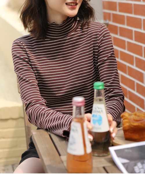 MAISON DE THERESE（メゾン ド テレーズ）の「ハイネック　ボーダー長袖ニットトップス（ニット/セーター・レディース・ブラウン/ブラック/ベージュ/ホワイト・MEDIUM）」の8枚目の写真