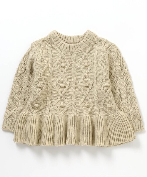 apres les cours（アプレレクール）の「WEB限定 ポンポンペプラムニット（ニット/セーター・キッズ・ベージュ/ピンク/ラベンダー・90/100/110/120/80/130/140）」の2枚目の写真