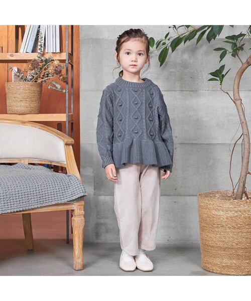 apres les cours（アプレレクール）の「WEB限定 ポンポンペプラムニット（ニット/セーター・キッズ・ベージュ/ピンク/ラベンダー・90/100/110/120/80/130/140）」の6枚目の写真