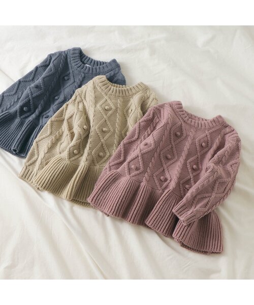 apres les cours（アプレレクール）の「WEB限定 ポンポンペプラムニット（ニット/セーター・キッズ・ベージュ/ピンク/ラベンダー・90/100/110/120/80/130/140）」の8枚目の写真