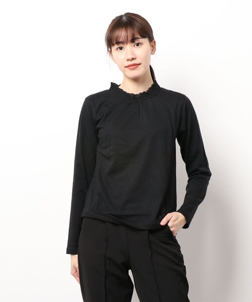 ehka sopo（エヘカソポ）の「シャーリング襟テレコカットソー（Tシャツ/カットソー・レディース・ブラック/オフホワイト/キナリ・ﾌﾘ-）」の7枚目の写真