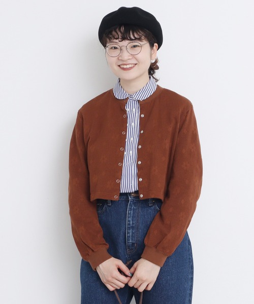 CHILD WOMENクルーネックショートカーディガン CHILD WOMAN（チャイルドウーマン）の「☆花メッシュジャガード