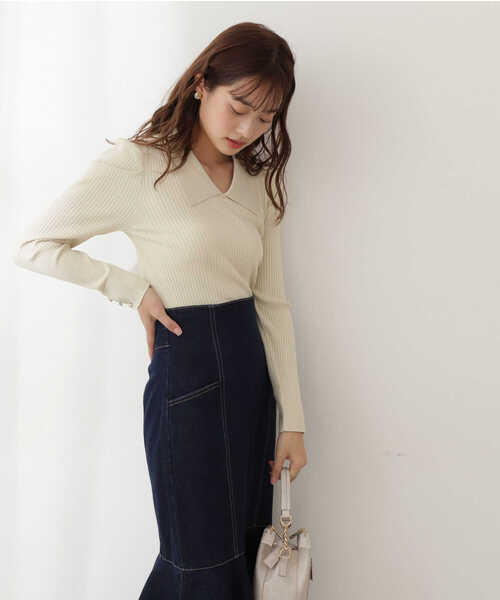 PROPORTION BODY DRESSING（プロポーションボディドレッシング）の「Ｖネック襟付きニット / 1212170107（ニット/セーター・レディース・ネイビー/オフホワイト/イエロー系その他・SMALL/MEDIUM）」の12枚目の写真