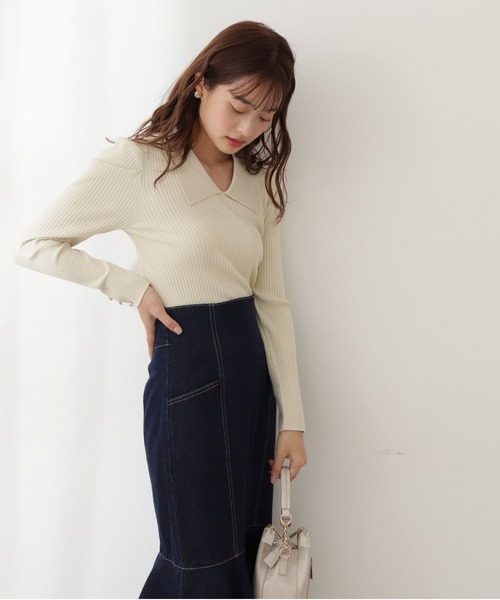 PROPORTION BODY DRESSING（プロポーションボディドレッシング）の「Ｖネック襟付きニット / 1212170107（ニット/セーター・レディース・ネイビー/オフホワイト/イエロー系その他・SMALL/MEDIUM）」の3枚目の写真